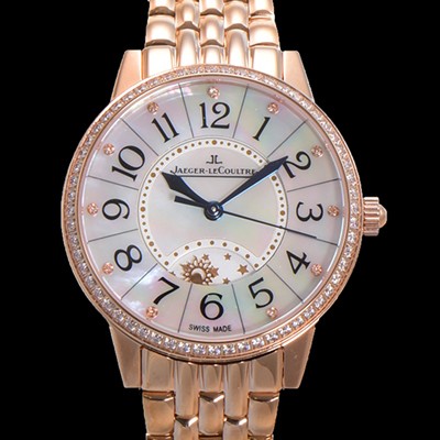 홍콩명품 [예거 르꿀르뜨] 여성용 랑데뷰 나잇&데이 문페이즈 오토매틱 898A 타입 무브 34mm 보석 배젤 금장 자게 화이트다이얼 jag2121  