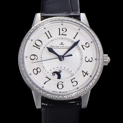 홍콩명품 [예거 르꿀르뜨] 여성용 랑데뷰 나잇&데이 문페이즈 오토매틱 898A 타입 무브 34mm 보석 배젤 가죽줄 화이트다이얼 jag9915  