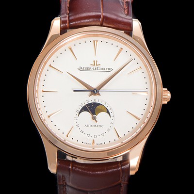 홍콩명품 [예거 르꿀르뜨] 남성용 마스터 울트라 씬 문페이즈 오토매틱 925타입 18K로즈골드 39mm 가죽줄 화이트 다이얼 jag5191  