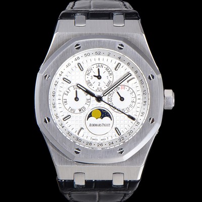 홍콩명품 [오데마피게] 남성용 로얄오크 퍼펙츄얼 캘린더 41mm 오토매틱 T5134 타입 가죽줄 화이트다이얼 aud9513  