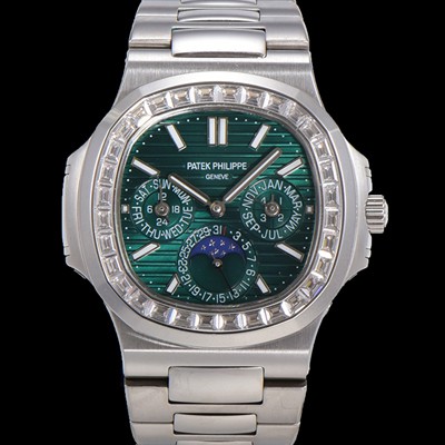 홍콩명품 [파텍필립] 남성용 Ref.5740 노틸러스 문페이즈 오토매틱 Cal.240 Q타입 40mm 다이아몬드/쥬얼 메탈줄  그린다이얼 pat1215  