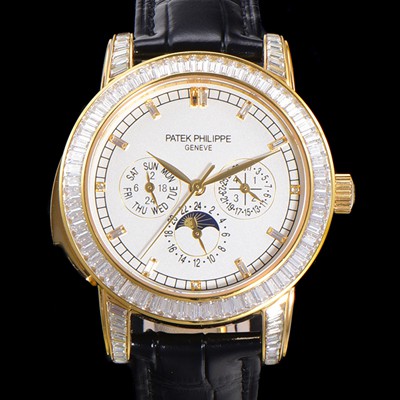 홍콩명품 [파텍필립] 남성용 Ref.5073P 그랜드 컴플리케이션 문페이즈 오토매틱 18K 옐루골드/다이아몬드셋팅 42mm 가죽줄 화이트다이얼 pat1319  