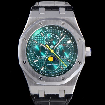 홍콩명품 [오데마피게] 남성용 로얄오크 퍼펙츄얼 캘린더 41mm 오토매틱 T5134 타입 가죽줄 그린다이얼 aud1953  