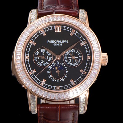 홍콩명품 [파텍필립] 남성용 Ref.5073P 그랜드 컴플리케이션 문페이즈 오토매틱 18K 로즈골드/다이아몬드셋팅 42mm 가죽줄 블랙다이얼 pat3191  