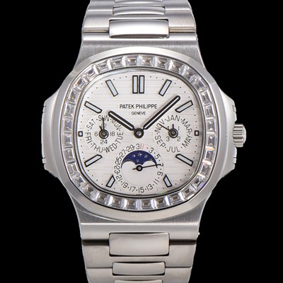 홍콩명품 [파텍필립] 남성용 Ref.5740 노틸러스 문페이즈 오토매틱 Cal.240 Q타입 40mm 다이아몬드/쥬얼 메탈줄  화이트다이얼 pat3921  