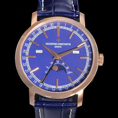 홍콩명품 [바쉐런콘스탄팀] 남성용 트레디셔널 문페이즈 오토매틱 2460QCL 타입 41mm 18K 로즈골드 가죽줄 블루다이얼 vac1921  