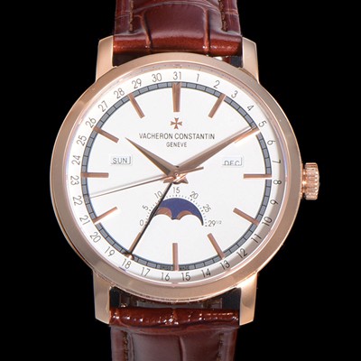 홍콩명품 [바쉐런콘스탄팀] 남성용 트레디셔널 문페이즈 오토매틱 2460QCL 타입 41mm 18K 로즈골드 가죽줄 화이트다이얼  vac9311  