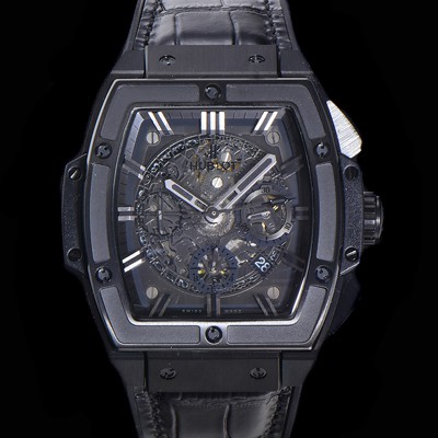 홍콩명품 [휴블렛] 남성용 스피릿 빅뱅 마스터피스 크로노그래프 Hub4700타입 45mm PVD코팅 가죽줄 스켈래톤다이얼 hub1512  