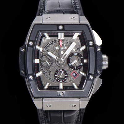 홍콩명품 [휴블렛] 남성용 스피릿 빅뱅 마스터피스 크로노그래프 Hub4700타입 45mm 다이아몬드 셋팅 가죽줄 스켈래톤다이얼 hub1592  