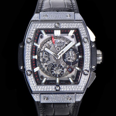 홍콩명품 [휴블렛] 남성용 스피릿 빅뱅 마스터피스 크로노그래프 Hub4700타입 45mm 다이아몬드 셋팅 가죽줄 스켈래톤다이얼 hub3199  