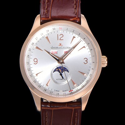홍콩명품 [예거르꿀뜨르] 남성용 마스터 캘린더 문페이즈 18K RG 오토매틱 866 39mm 가죽줄 실버다이얼 jag2351  