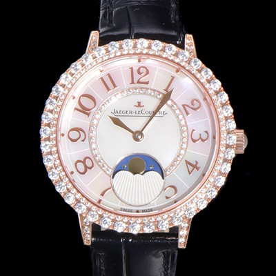 홍콩명품 [예거르꿀뜨르] 여성용 랑데뷰 문미듐 오토매틱 Cal.935타입 34mm 18K 로즈골드 보석/다이아 베젤 가죽줄 화이트다이얼 jag9912  