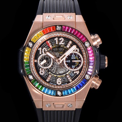 홍콩명품 [휴블렛] 남성용 빅뱅 유니코 45mm 오토매틱 HUB1280 타입 18K 로즈골드 다이아몬드 베젤 러버줄 스켈래톤 다이얼  hub1253  