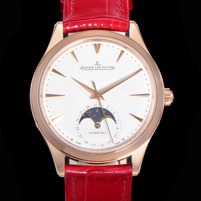 홍콩명품 [예거르꿀뜨르] 남성용 마스터 울트라 씬 문페이즈 39mm 오토매틱 866타입 18K로즈골드 가죽줄 화이트다이얼 jag1511  