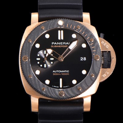 홍콩명품 [파네라이] 남성용 서브머시블 팸 PAM01070 오토매틱 Cal P. 900 타입 44mm 18K 로즈골드  카본재질 나토천밴드 블랙다이얼 pan6829  