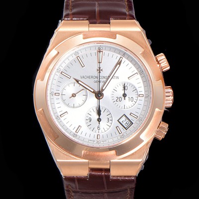 홍콩명품 [바쉐런콘스탄틴] 남성용 오버시즈 크로노그래프 42mm 오토매틱 5500S 18K 로즈골드 가죽줄 화이트다이얼 vac3595  
