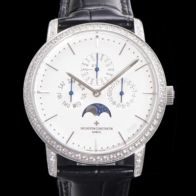 홍콩명품 [바쉐런콘스탄틴] 남성용 패트리모니 다이아셋팅 논페이즈 오토매틱 1120타입 41mm 가죽줄 화이트다이얼   vac0286  