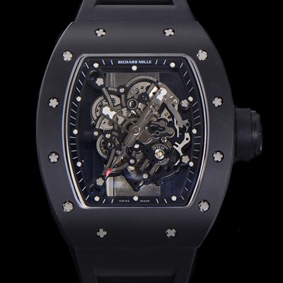 홍콩명품 [리차드밀레] 남성용 RM055 블랙 PVD코딩 스켈레톤 다이얼 러버 스트랩 기계식 수동형 무브먼트 RIC07173  