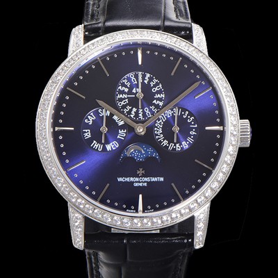 홍콩명품 [바쉐런콘스탄틴] 남성용 패트리모니 다이아셋팅 논페이즈 오토매틱 1120타입 41mm 가죽줄 블루다이얼 vac6648  