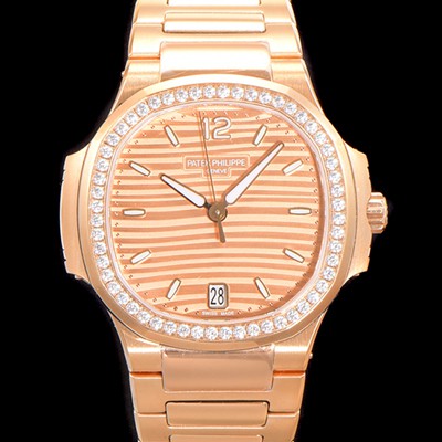 홍콩명품 [파텍필립] 여성용 노틸러스 7118/1200R-010 레이디스 오토매틱 Cal.324 S C타입 35.2mm 다이아셋팅 18K로즈골드 골드다이얼 pat2846  