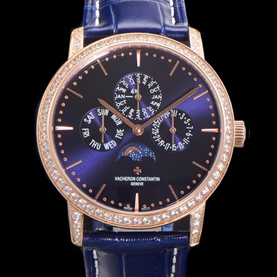 홍콩명품 [바쉐런콘스탄틴] 남성용 패트리모니 다이아셋팅 로즈골드 논페이즈 오토매틱 1120타입 41mm 가죽줄 블루다이얼 vac4606  