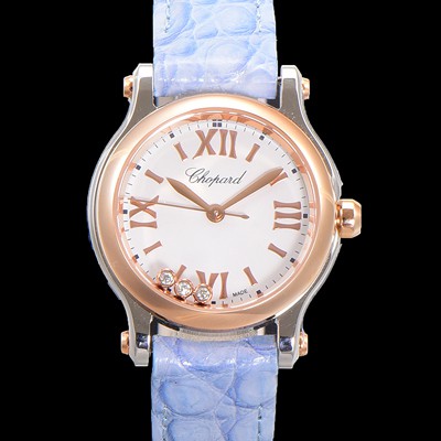 홍콩명품 [쇼파드] 여성용 해피스포츠 다이아몬드 쿼츠 오리지널 ETA956.102 타입 스몰30mm 레이디스 금장시계  가죽줄 화이트다이얼 cho8240  