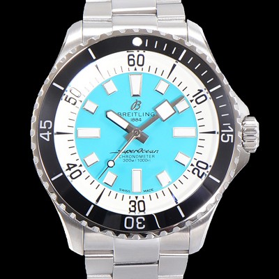 홍콩명품 [브라이틀링 뉴 다이버워치] 남성용 슈퍼오션 44mm 오토매틱 ETA2824-2 타입 크로노미터 메탈줄 세라믹베젤 스카이블루다이얼 bre9686  