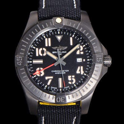 홍콩명품 [브라이틀링] 남성용 어벤져 나이트 미션 밀리터리 한정판 오토매틱 ETA2836-2 타입 GMT 45mm  DLC코팅 무광 올블랙 나토천/가죽 믹스 블랙다이얼  bre40298  