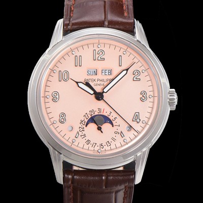 홍콩명품 [파텍필립] 남성용 퍼페추얼 캘린더 오토매틱 PP Cal.324 타입 40mm 가죽줄 문페이즈 핑크다이얼 pat48084  