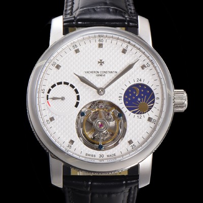 홍콩명품 [바쉐런콘스탄틴] 남성용 트레디셔널 투어빌론 오토매틱 문페이즈 44mm 가죽줄 화이트다이얼 vac07216  