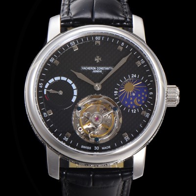 홍콩명품 [바쉐런콘스탄틴] 남성용 트레디셔널 투어빌론 오토매틱 문페이즈 44mm 가죽줄 블랙다이얼 vac05214  