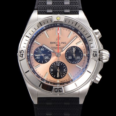 홍콩명품 [브라이틀링] 남성용 크로노맷 B01 오토매틱 ETA7750-2 타입 42mm 금장시계 우레탄줄 핑크다이얼 bre26908  