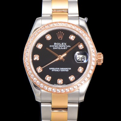 홍콩명품 [로렉스] 여성용 데이져스트 오이스터 31mm 레이디 오토매틱  18K 로즈골드 투톤콤비 보석/다이아몬드 3열 브레이슬릿 메탈줄 블랙다이얼 rol90812  