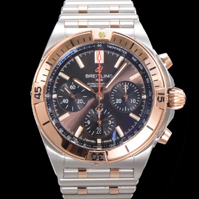 홍콩명품 [브라이틀링] 남성용 크로노맷 B01 오토매틱 ETA7750-2 타입 42mm 금장시계 메탈줄 브라운 다이얼 bre36740  
