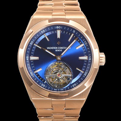 홍콩명품 [바쉐런콘스탄틴] 남성용 오버시즈 42.5mm 18K 로즈골드 투어빌론 오토매틱 수동형 무브먼트 블루 다이얼 vac2512  
