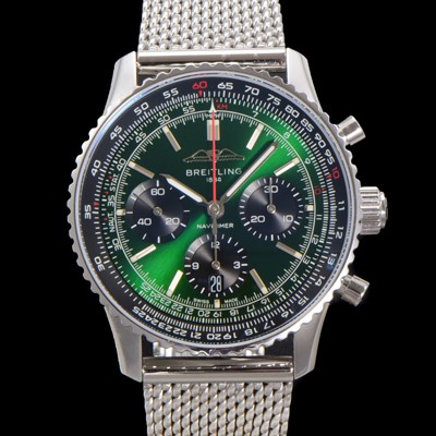 홍콩명품 [브라이틀링] 남성용 네비타이머 AB0137241L1A1 크로노그래프 ETA7750-2 타입 오토매틱 43mm 그린 다이얼 bre6000  