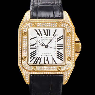 홍콩명품 [까르띠에] 산토스 100 오토매틱 ETA2824-2 타입 18k 옐루골드/보석시계 남성용 51mm 가죽줄 화이트 다이얼 car69316  