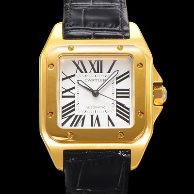 홍콩명품 [까르띠에] 산토스 100 오토매틱 ETA2824-2 타입 18k 옐루골드 남성용 51mm 가죽줄 화이트 다이얼 car69317  