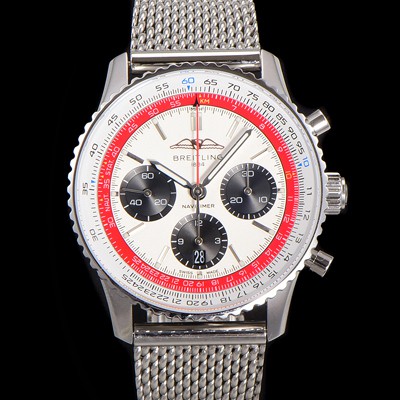 홍콩명품 [브라이틀링] 남성용 네비타이머 AB01383B1G1P1 크로노그래프 ETA7750-2 타입 오토매틱 43mm 화이트 다이얼 bre6001  