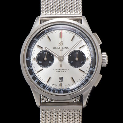 홍콩명품 [브라이틀링] 남성용 프리미에르 AB0118221G1P2 크로노그래프 7750 타입 오토매틱 42mm 메쉬밴드 화이트 다이얼 bre6012  