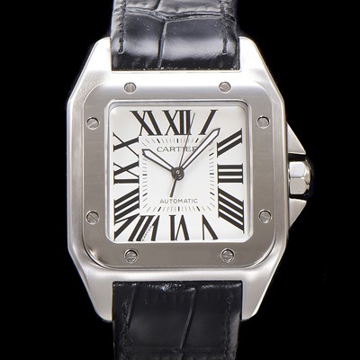 홍콩명품 [까르띠에] 산토스 100 W20073X8 오토매틱 ETA2824-2 타입 남성용 51mm 가죽줄 화이트 다이얼 car69319  