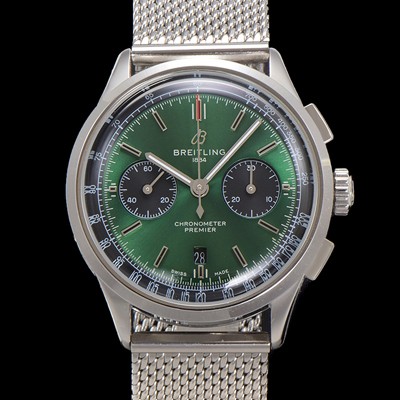 홍콩명품 [브라이틀링] 남성용 프리미에르 AB0118A11L1X1 크로노그래프 7750 타입 오토매틱 42mm 메쉬밴드 그린 다이얼 bre6014  