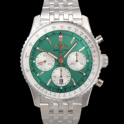 홍콩명품 [브라이틀링] 남성용 네비타이머 AB01388A1L1P1 크로노그래프 ETA7750-2 타입 오토매틱 43mm 메탈줄 그린 다이얼 bre6005  