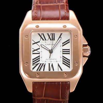 홍콩명품 [까르띠에] 산토스 100 XL 오토매틱 ETA2824-2 타입 18k 로즈골드 남성용 51mm 가죽줄 화이트다이얼 car69313  
