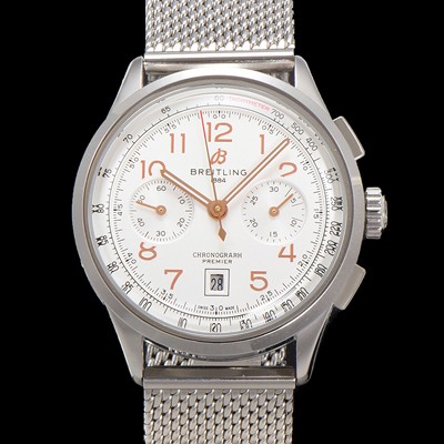 홍콩명품 [브라이틀링] 남성용 프리미에르 AB0145211G1P1 크로노그래프 7750 타입 오토매틱 42mm 메쉬밴드 화이트 다이얼 bre6018  