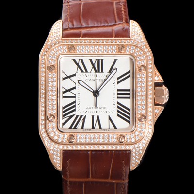 홍콩명품 [까르띠에] 산토스 100 XL 오토매틱 ETA2824-2 타입 18k 로즈골드 남성용 51mm 가죽줄 화이트 다이얼 car69315  