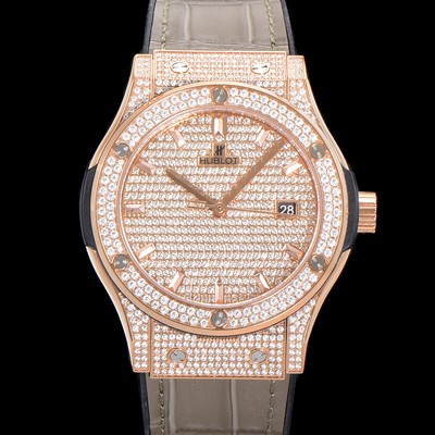 홍콩명품 [휴블렛] 남성용 클래식 퓨전 565.OX.9010.LR.1704 다이아몬드 셋팅 큐빅/보석 다이얼 18K로즈골드 42미리 오토매틱 2892 타입 가죽/우레탄 믹스밴드 hub2128  
