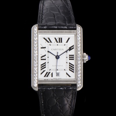 홍콩명품 [까르띠에] 남성용 탱크 솔로 WSTA0029 로마 인덱스 40.85mm 큐빅베젤 화이트 다이얼 악어가죽줄 오토매틱 car69348  