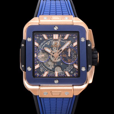 홍콩명품 [휴블렛] 남성용 스퀘어 뱅 유니코 821.OL.5180.RX 스켈레톤 다이얼 티타늄 에디션 18K 로즈골드 42미리 오토매틱 무브먼트 우레탄 러버밴드 hub2133  