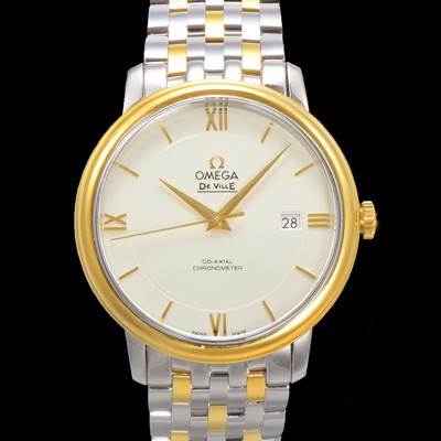 홍콩명품 [오메가] 남성용 드빌 프레스티지 424.20.37.20.02.001 오토매틱 Cal.8800타입 39.5mm 18K 옐로우골드 메탈줄 화이트 다이얼 omg20201  